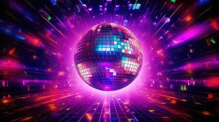 Disco ball close-up. Luminous reflective ball for entertainment, sparkling effect. A nightclub or a party.