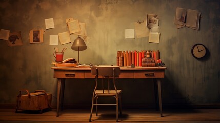 Creative Workspace: Composite Image of Student's Desk with Books, Stationery, and Laptop