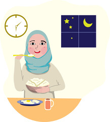 Ramadan Kareem islamic design people have suhoor meal food