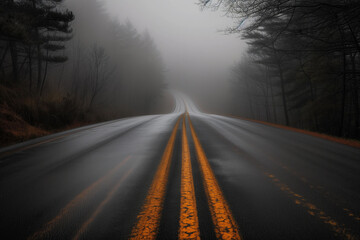 Country road in the fog