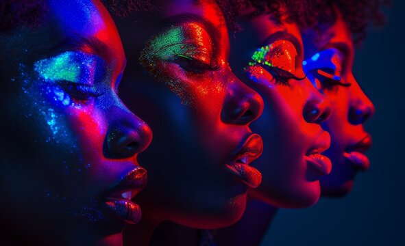 woman faces in neon style