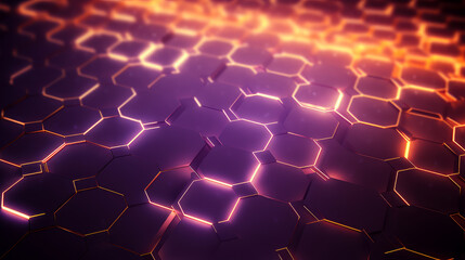 Abstract background with black glowing honeycomb hexagons and purple backlight in futuristic style.