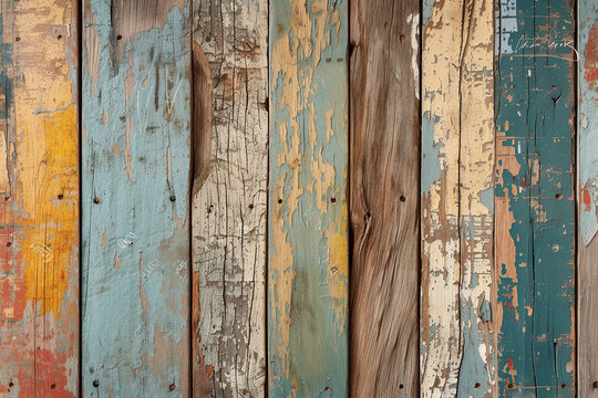 close up image of a ruined colourful wooden panel background Generative AI