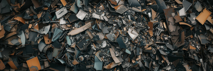 Pile of assorted metallic scraps in monochrome tones. - obrazy, fototapety, plakaty