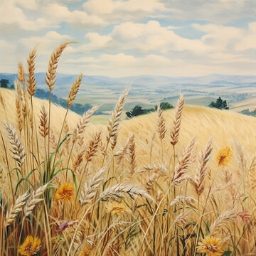 Illustration of wheat in the fields.