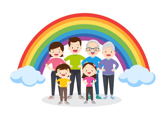 Fototapeta premium big family Exercise together for good health rainbow background