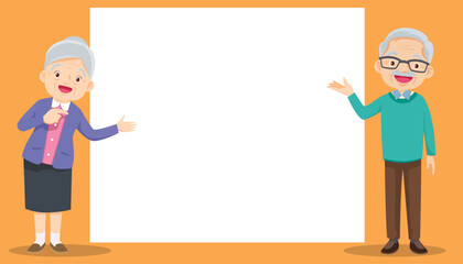 Elderly old people and blank banner present your text