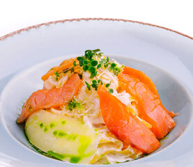 plate of pasta and smoked salmon