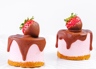 souffle cake with fresh strawberries isolated
