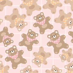 cute kawaii brown teddy bears texture seamless oattern on a pink background