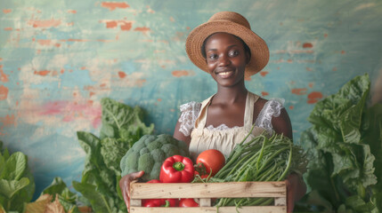 Girl growing vegetables on a farm

