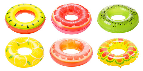Set of Colorful swim inflatable ring or rubber ring isolated on background, summer vacation concept,  swim tube for pool.