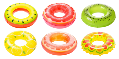 Set of Colorful swim inflatable ring or rubber ring isolated on background, summer vacation concept,  swim tube for pool.