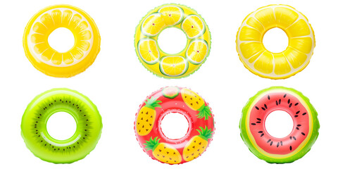 Set of Colorful swim inflatable ring or rubber ring isolated on background, summer vacation concept,  swim tube for pool.