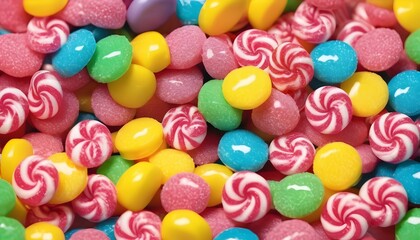 Fototapeta na wymiar Variety olorful sucker hard sugar candies, some with spiral pattern
