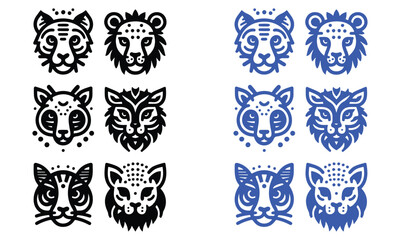 Fototapeta na wymiar Minimalistic animal face vector icon set. Animal icon pack. Animal logo bundle. graphic design bundle free download