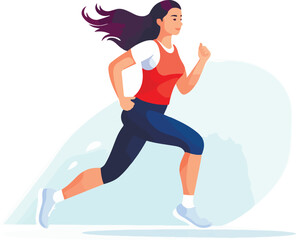 Fototapeta na wymiar Vector images of a beautiful slender girl in a sports uniform is engaged in fitness, sports, trains isolated on a white background. woman runs. morning run. jogging.
