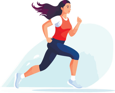 Vector images of a beautiful slender girl in a sports uniform is engaged in fitness, sports, trains isolated on a white background. woman runs. morning run. jogging.
