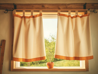 Vintage-style curtains on the kitchen window