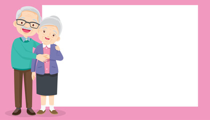 cute elderly couple sitting together with white space