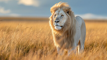 White lions with  a rare coloration of lion species in their native habitat - obrazy, fototapety, plakaty