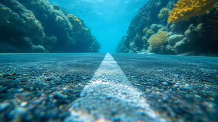 Underwater road amidst coral reefs and marine life. - 735814835