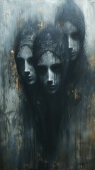 Ghost faces peer from the shadows a spooky yet artistic rendition of the supernatural
