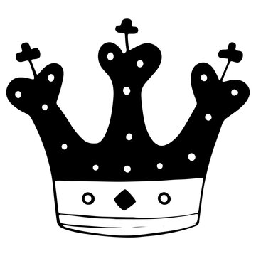 Hand down king or queen crown sketch, fellow crowned tiara, beautiful diadem and luxurious decals vector illustration