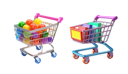 A 3d cartoon style illustration shopping cart on transparent png background
