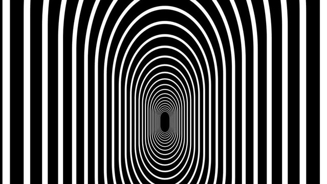 Animated hypnotic abstract minimalist composition  with white and black stripes.