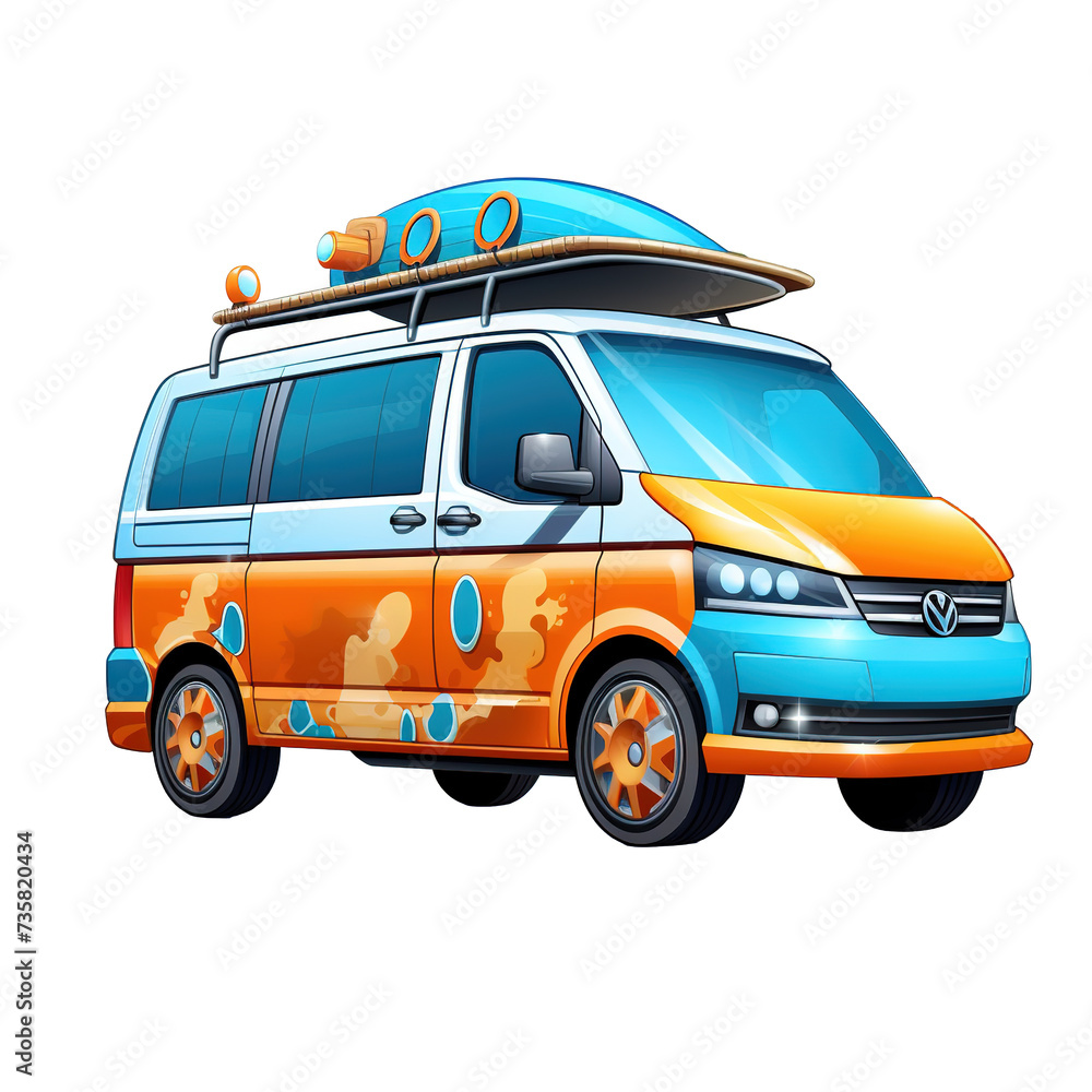 Wall mural 3d cartoon style mini van illustration on transparent png background