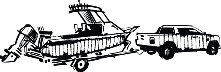 Vector sketch of the truck with fishing boat