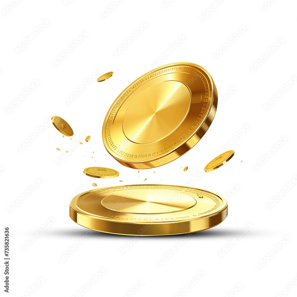 Wall mural 3d render realistic gold coin on transparent png background