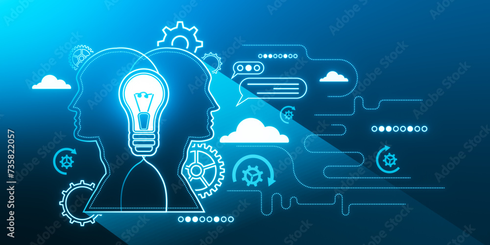 Aufkleber Creative AI chat GPT hologram on digital backdrop. Artificial intelligence communication concept. 3D Rendering.