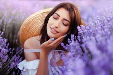 Beautiful girl on the lavender field.