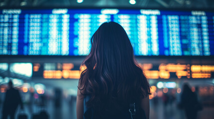 Traveler Gazes at Departure Board.