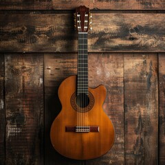 Classic Guitar Wood Texture on Brown Background