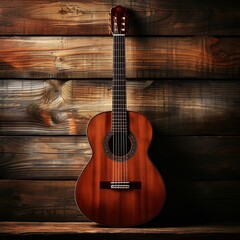 Classic Guitar on Wood Background