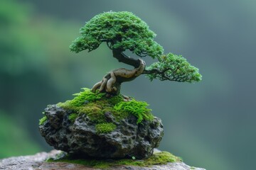 Naklejka na ściany i meble Elegant Bonsai Tree on Green Background