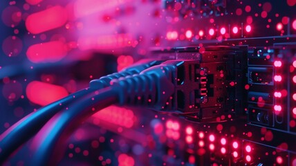 Lan cable of network connection plug in data center room