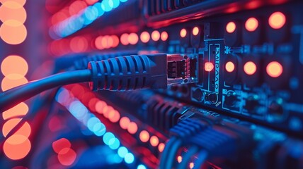 Lan cable of network connection plug in data center room