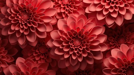 Beautiful 3D paper flowers in red color. Flowers seamless pattern and digital paper art concept background.