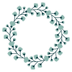 Fototapeta na wymiar Flower wreath. Round frame of beautiful spring blue, green flowers. Vector illustration for cards, invitations, banners.