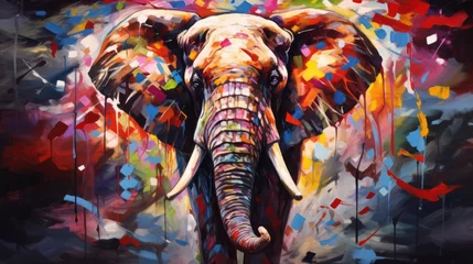 Foto op Aluminium vibrant elephant art: colorful painting with creative abstract elements background - perfect for wall art, prints, and design projects © Ashi