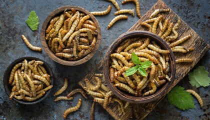 Obraz na płótnie Canvas Close-up of edible mealworms
