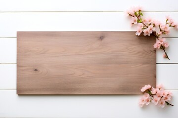 Empty wooden board with Easter details isolated on white background Generative Ai