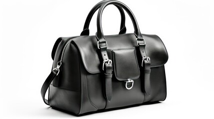 black leather handbag on a white background