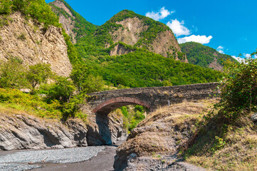 Old stone bridge named Ulu Korpu was built in the 18th century near Ilisu village, northwest Azerbaijan