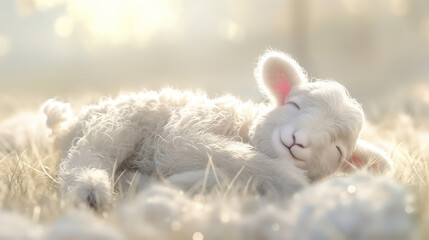 Cute lamb resting on the grass
