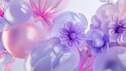 Abstract background with purple and pink flowers and balls.
